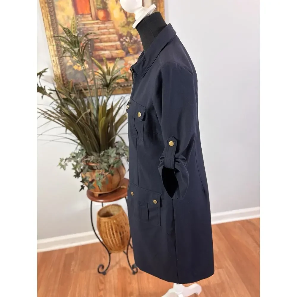 Sharagano Women Shift Collared Zip Up Size 6Dress 4 Pockets Navy Blue - Picture 5 of 10